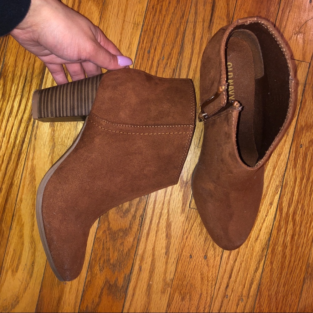 Brown suede booties
